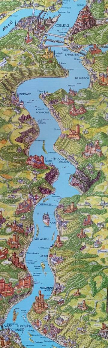 Rhine river map includes castles